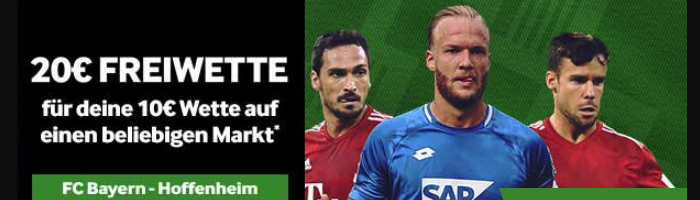 Betway: 10 Euro auf Bayern gegen Hoffenheim setzen und 20 Euro Freiwette erhalten!