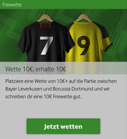 Bayer Leverkusen Borussia Dortmund BVB Freiwette 10 Euro
