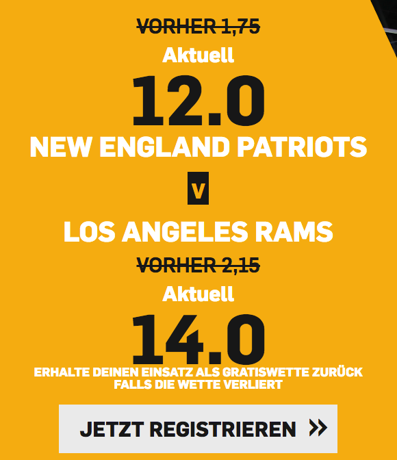 Wetten auf den Super Bowl 2019 New England Patriots vs. Los Angeles Rams