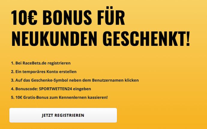 10 Euro No-Deposit-Bonus bei RaceBets einlösen