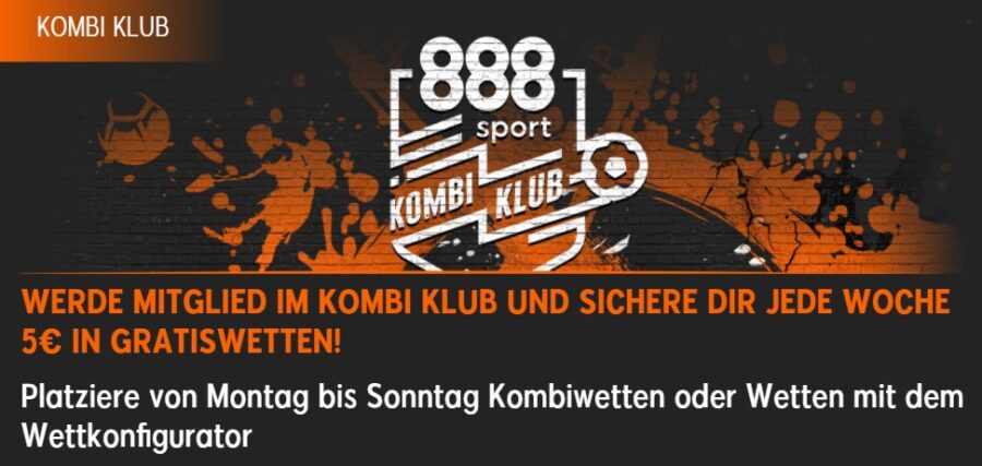 888Sport: Top-Buchmacher mit Gratiswetten beim neuem Kombi Klub